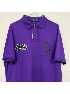 Polo Ralph Lauren Mens Script Logo Big Pony Polo Shirt Size XL Purple Green